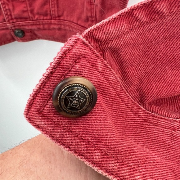 Vintage 80s Lizwear croped trucker denim jacket burgundy red corduroy accent M - Picture 4 of 16